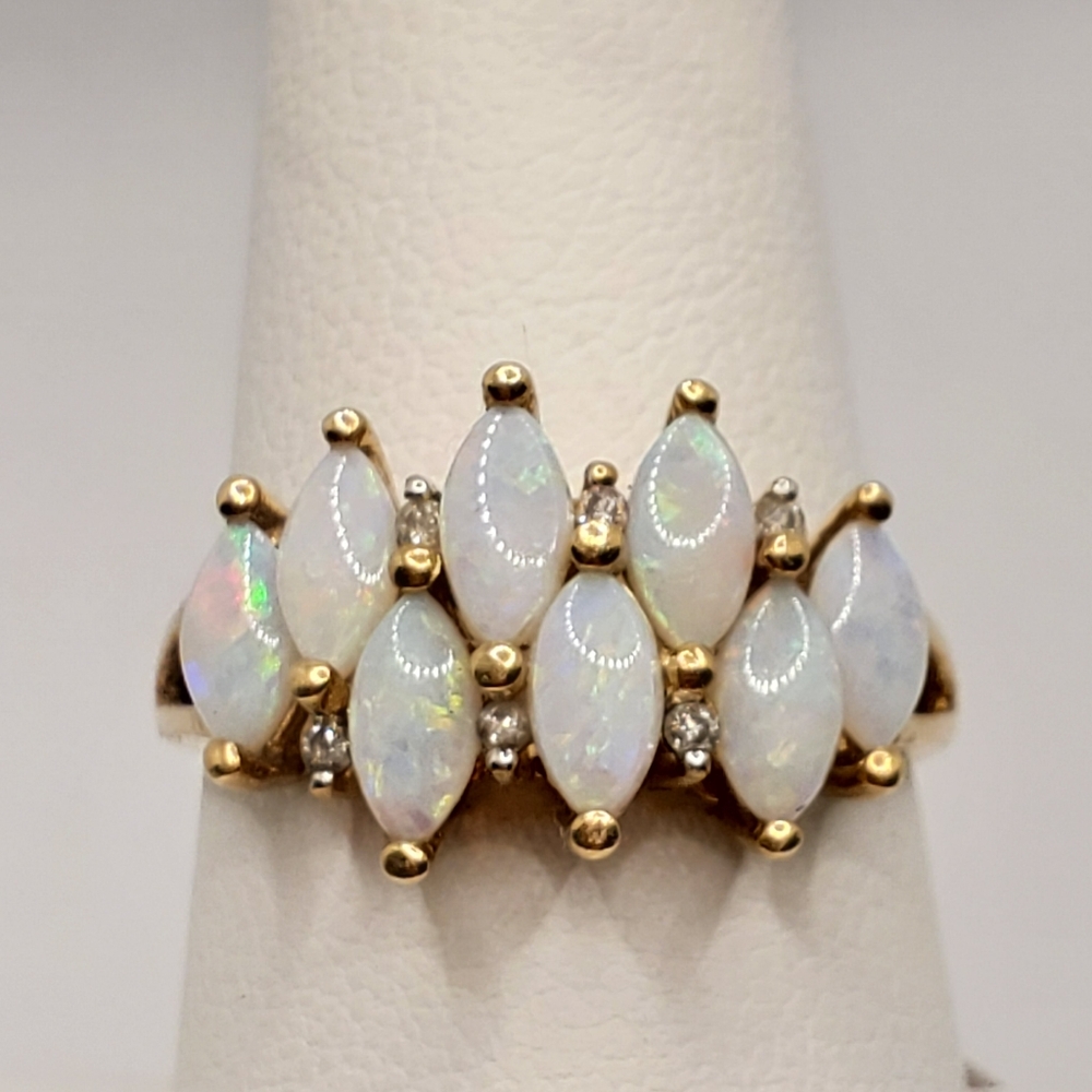 Vintage Opal/ diamond cluster ring